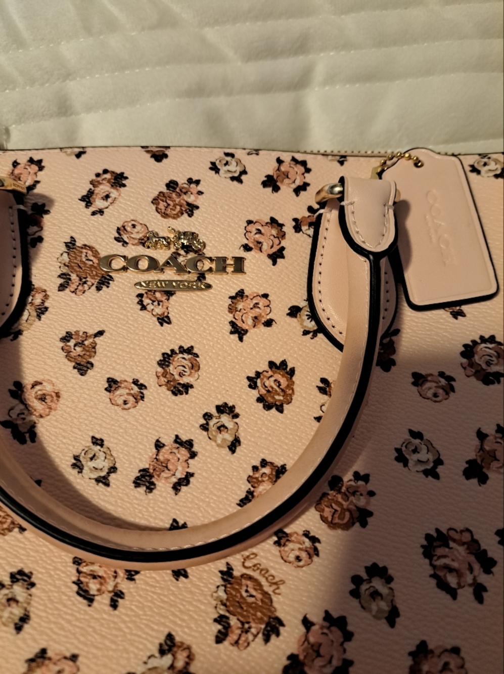 Coach Pink Floral Satchel with Gold-Tone Logo - Picture 2 of 5